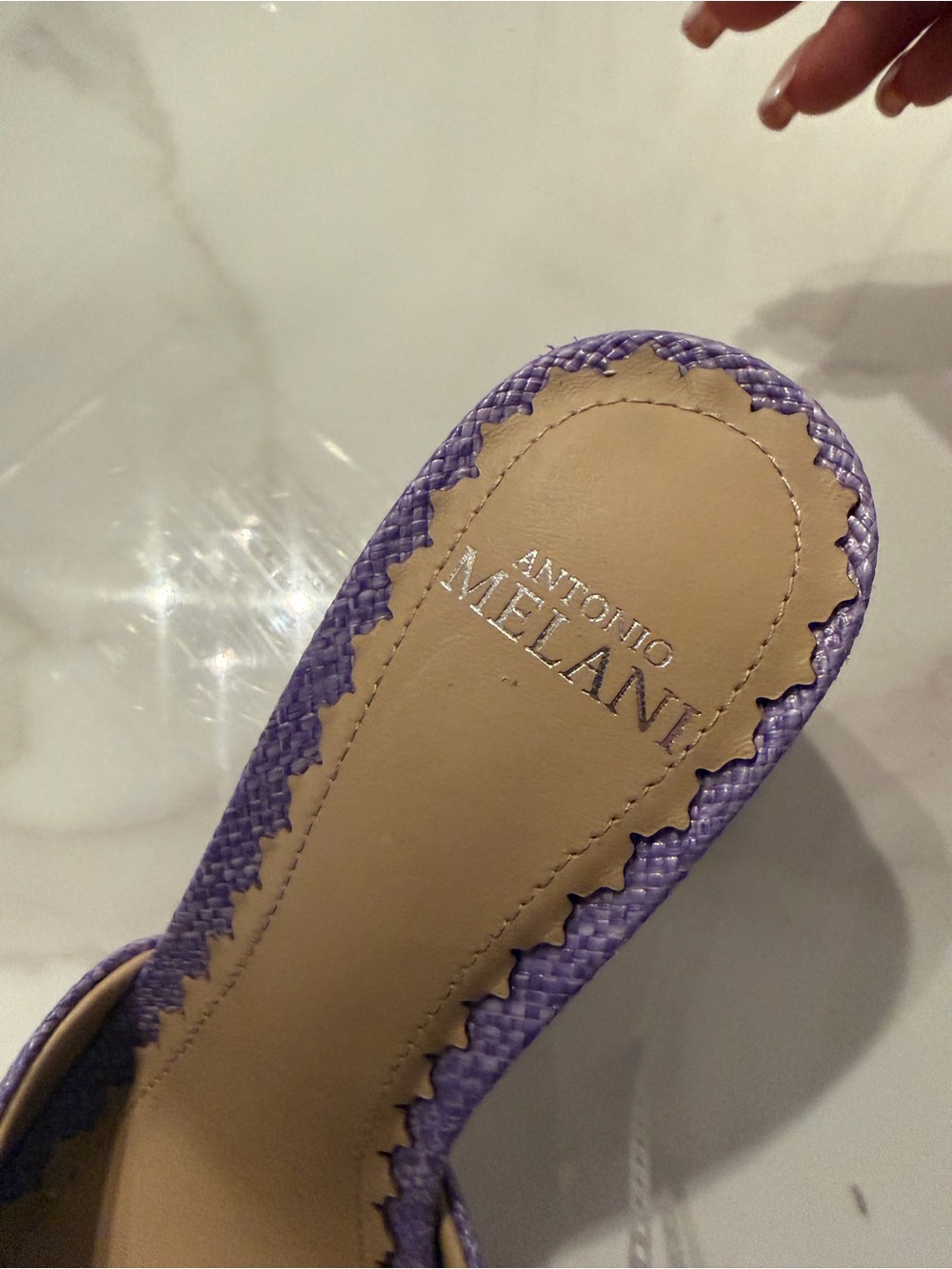 ANTONIO MELANI Lilac Pom-Pom Block Heel Mules - Picture 6 of 7